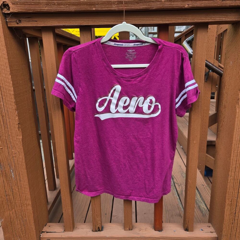 vintage aeropostale magenta striped varsity tee sporty y2k ♡